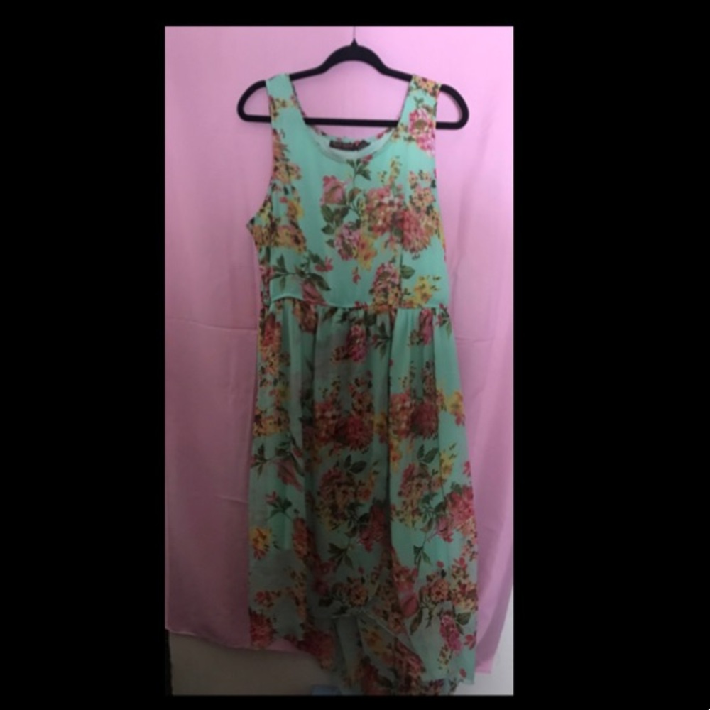 Speed Control NY Teal Floral High Low Dress 2X